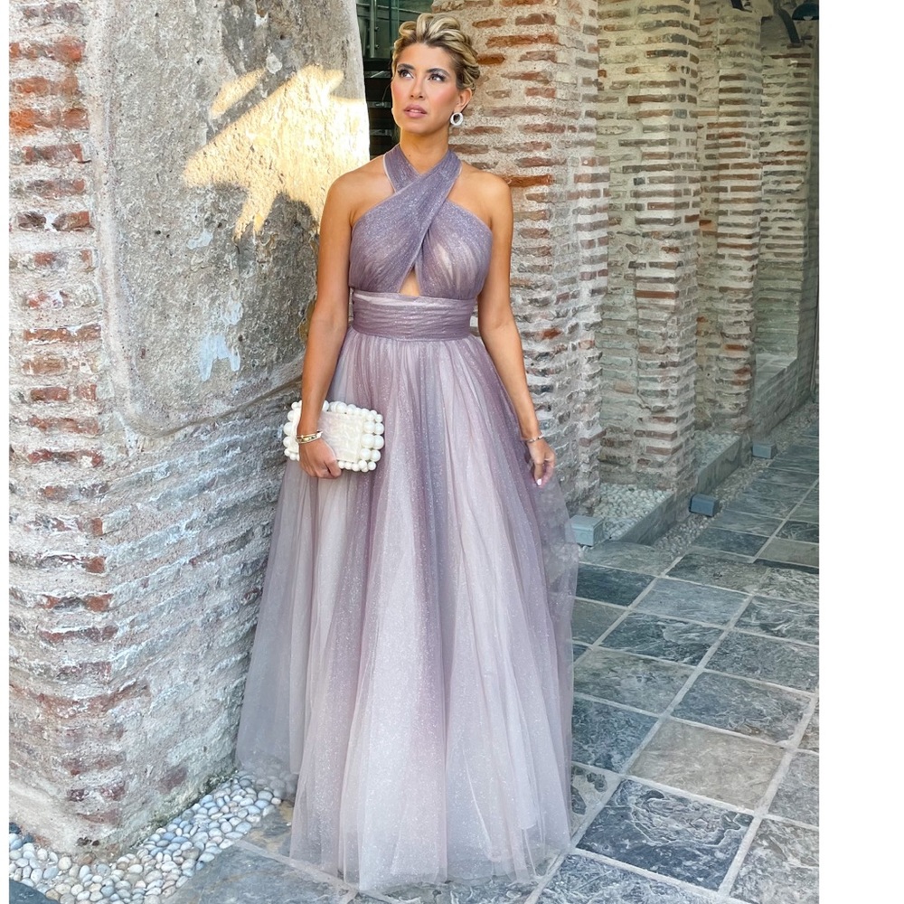 Mac Duggal halter ombré gown for wedding guest, prom, red carpet, evening event